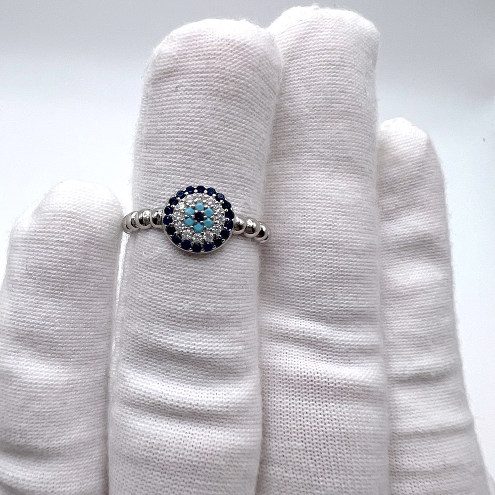 .925 Sterling Silver Evil Eye Cz Ring - Picture 16 of 17